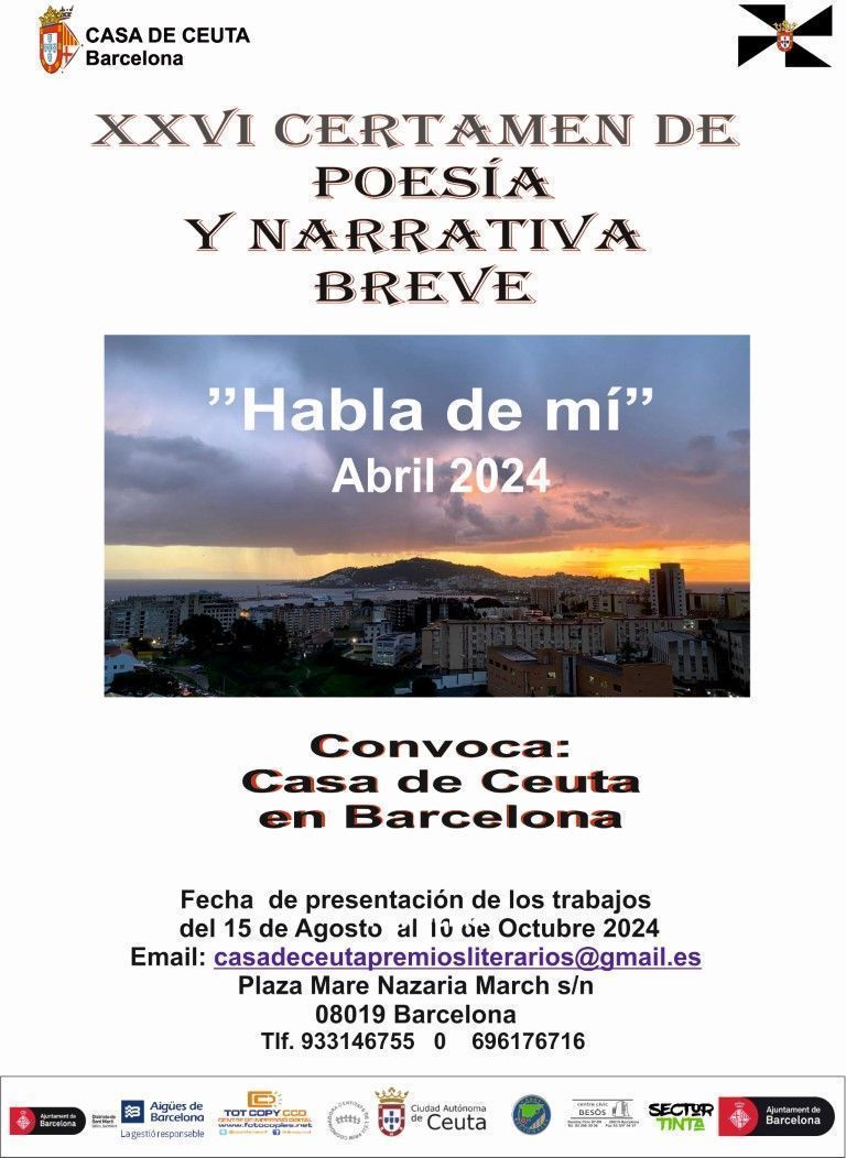 La Casa de Ceuta en Barcelona convoca el XXIV Certamen Poesía y Narrativa Breve “Habla de mi” 2024